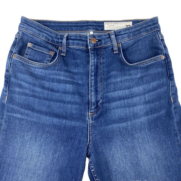 Rag & Bone Jeans 32 Womens High Rise Flare Raw Hem Stretch Blue Denim Boho - Picture 9 of 15